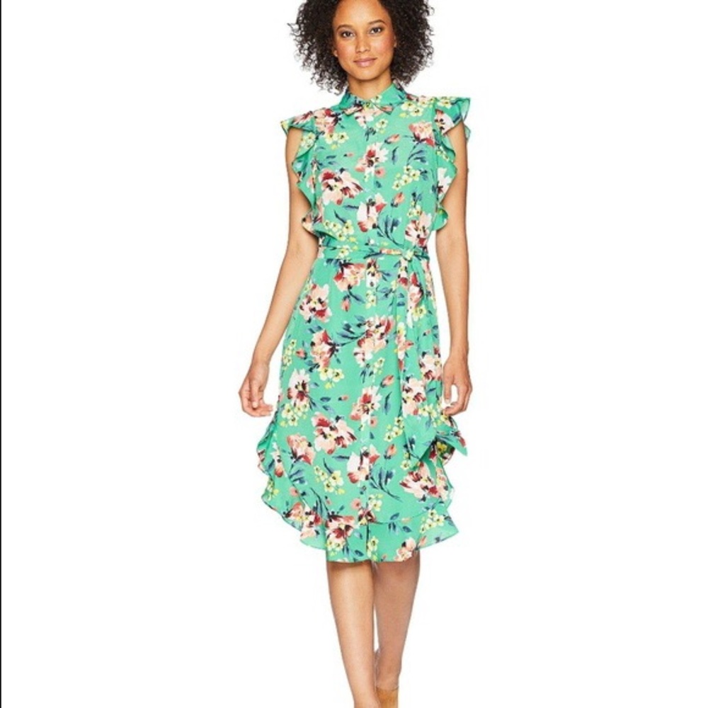 Ralph Lauren Green Crepe Floral Dress